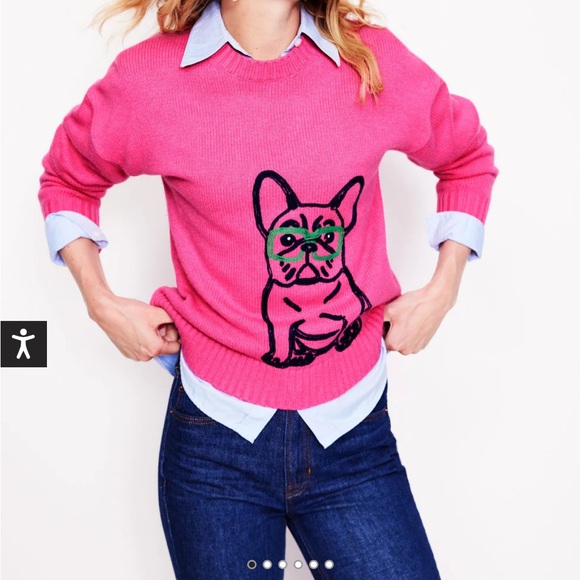 Boden Sweaters - Boden Pink Embroidered Frenchie Sweater